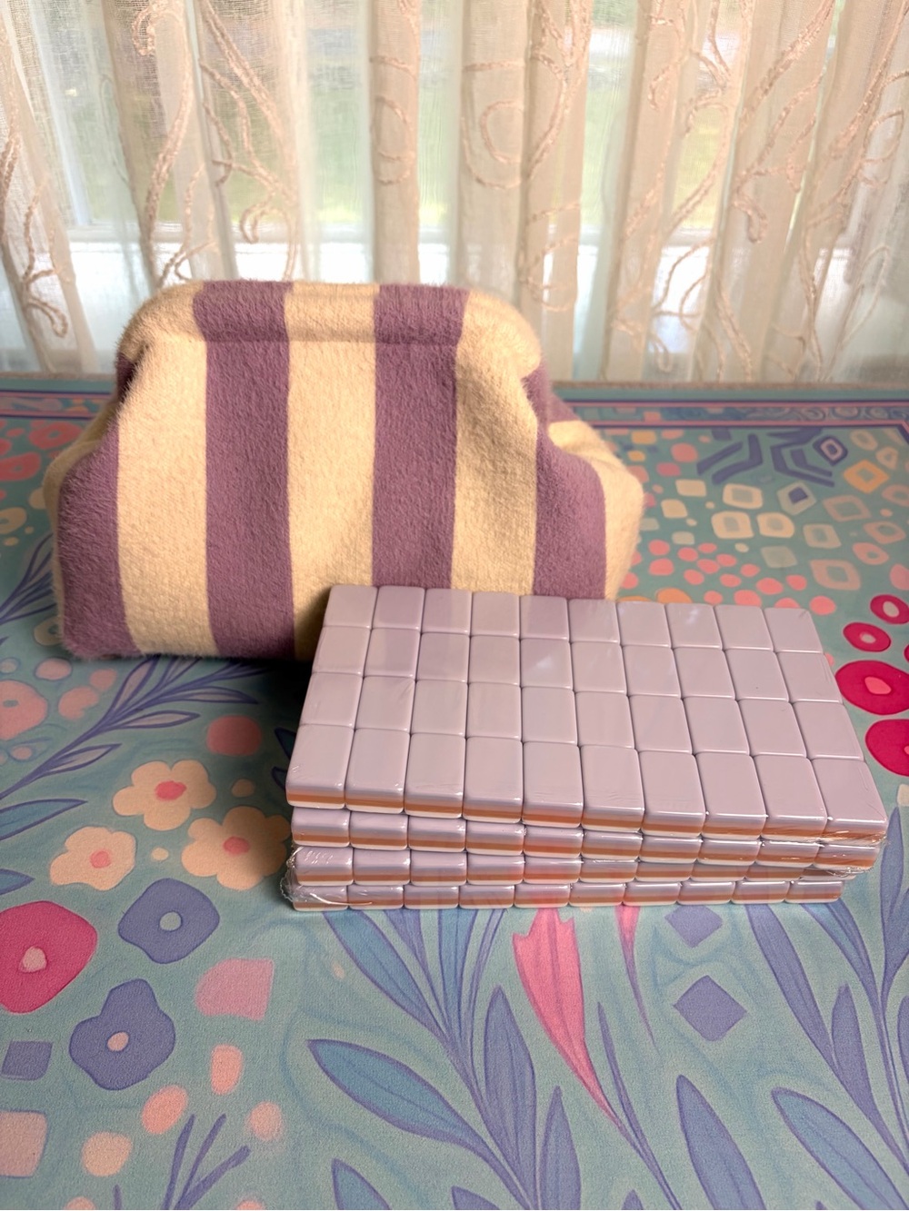 Lavender Mahjong Tiles 💜🀄️🩵 and Tile Bag